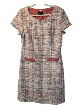 ⭐️ Connected Apparel Pink and Cream Tweed Short-Sleeve Shift Dress- size 12